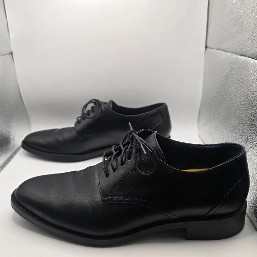 Cole Haan Grand Mens Black Leather Plain Toe Derby Dress Shoes C32351 Size 10M